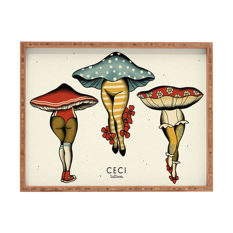 CeciTattoos Dressed up mushroom babes Rectangular Tray