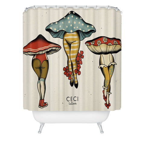 CeciTattoos Dressed up mushroom babes Shower Curtain
