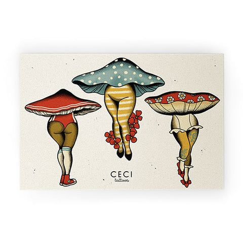 CeciTattoos Dressed up mushroom babes Welcome Mat