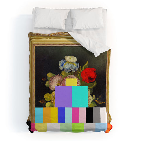 Chad Wys A Painting of Flowers With Color Bars Duvet Cover