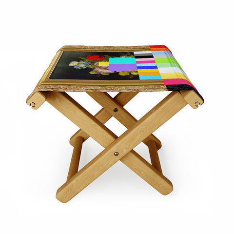 Chad Wys A Painting of Flowers With Color Bars Folding Stool