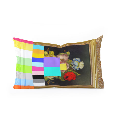 Chad Wys A Painting of Flowers With Color Bars Oblong Throw Pillow