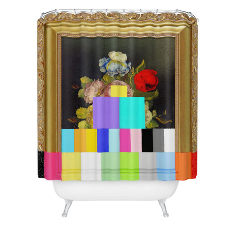 Chad Wys A Painting of Flowers With Color Bars Shower Curtain