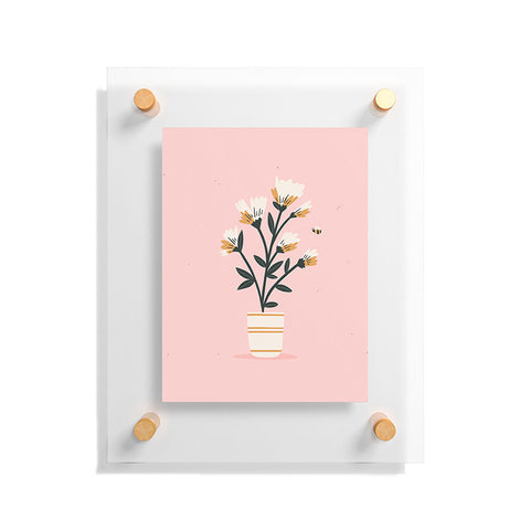 Charly Clements Bumble Bee Flowers Pink Floating Acrylic Print