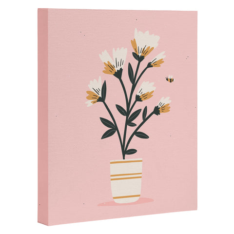 Charly Clements Bumble Bee Flowers Pink Art Canvas
