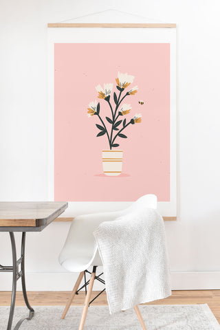 Charly Clements Bumble Bee Flowers Pink Art Print And Hanger