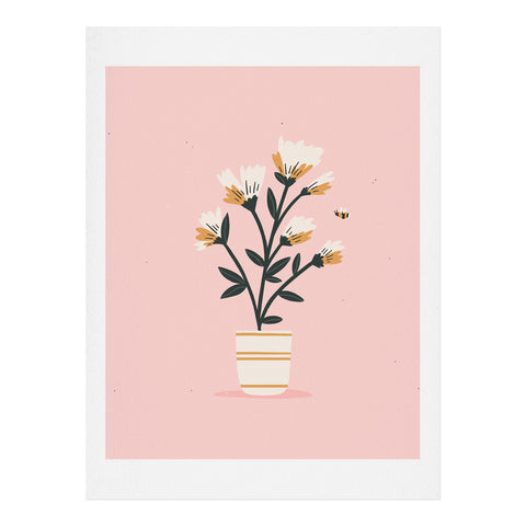 Charly Clements Bumble Bee Flowers Pink Art Print