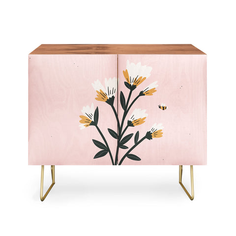Charly Clements Bumble Bee Flowers Pink Credenza