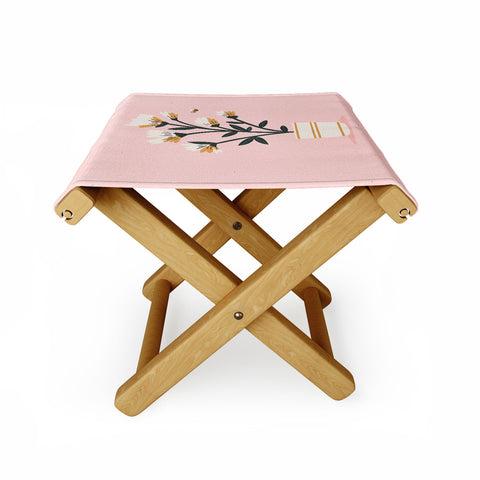 Charly Clements Bumble Bee Flowers Pink Folding Stool