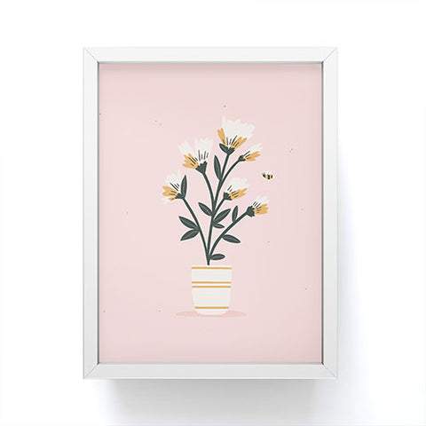 Charly Clements Bumble Bee Flowers Pink Framed Mini Art Print