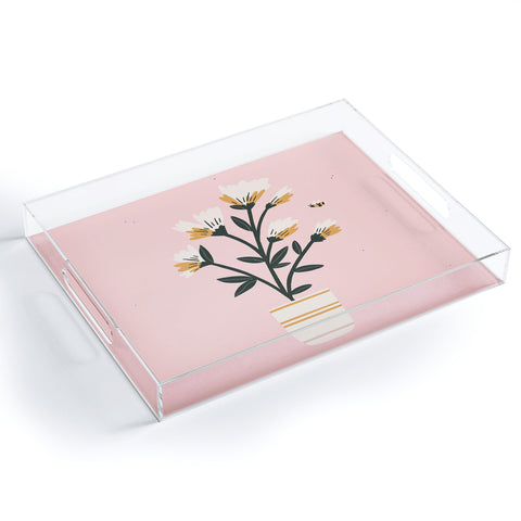 Charly Clements Bumble Bee Flowers Pink Acrylic Tray