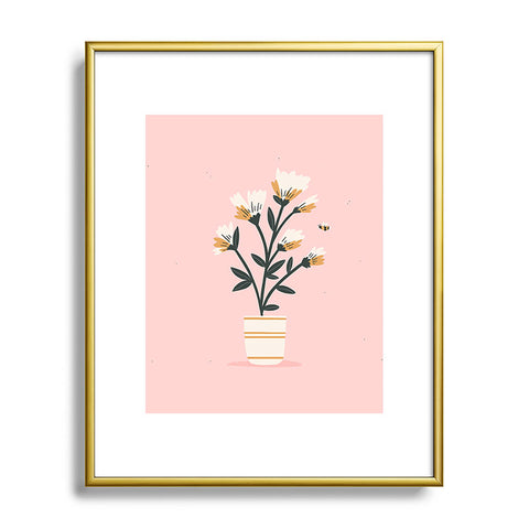 Charly Clements Bumble Bee Flowers Pink Metal Framed Art Print