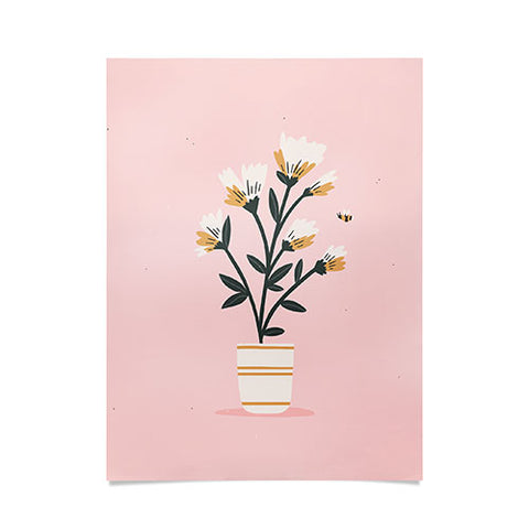 Charly Clements Bumble Bee Flowers Pink Poster