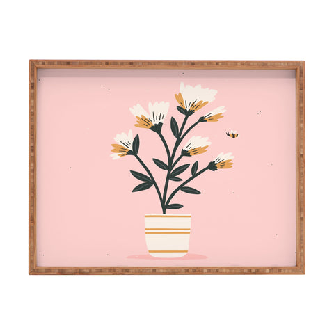 Charly Clements Bumble Bee Flowers Pink Rectangular Tray