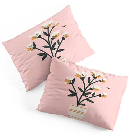 Charly Clements Bumble Bee Flowers Pink Pillow Shams
