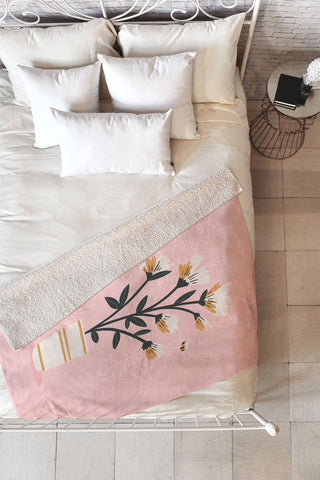 Charly Clements Bumble Bee Flowers Pink Fleece Throw Blanket