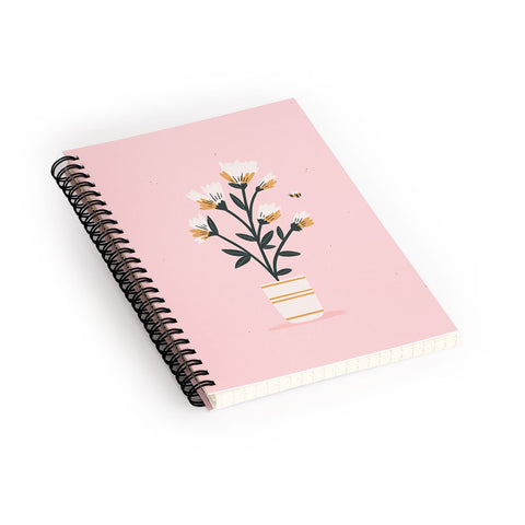 Charly Clements Bumble Bee Flowers Pink Spiral Notebook