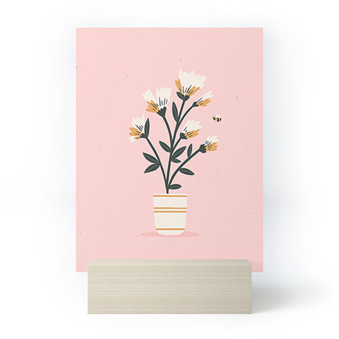 Charly Clements Bumble Bee Flowers Pink Mini Art Print