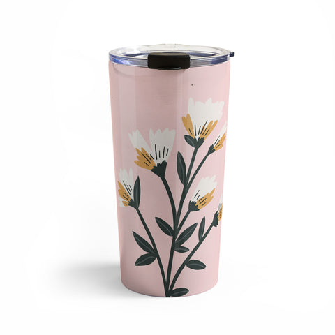 Charly Clements Bumble Bee Flowers Pink Travel Mug