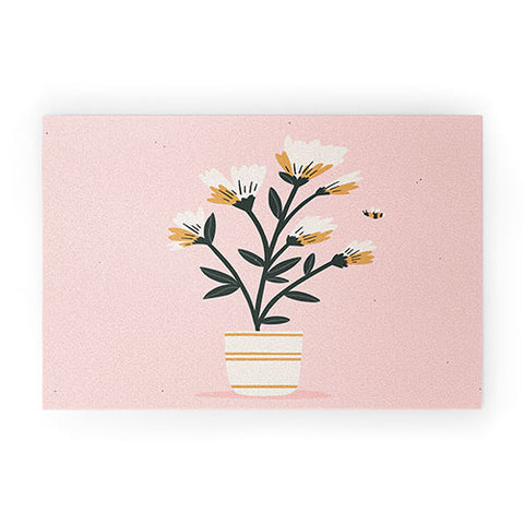 Charly Clements Bumble Bee Flowers Pink Welcome Mat