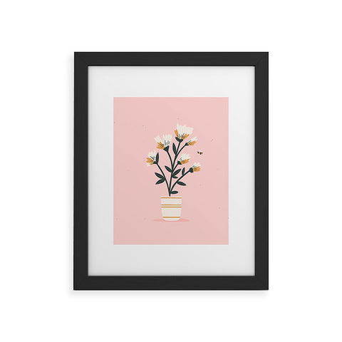 Charly Clements Bumble Bee Flowers Pink Framed Art Print