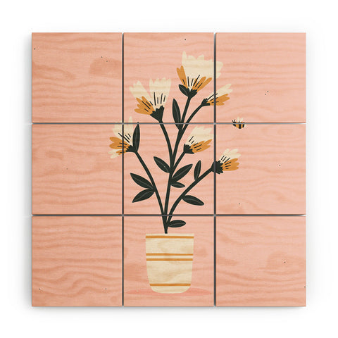 Charly Clements Bumble Bee Flowers Pink Wood Wall Mural