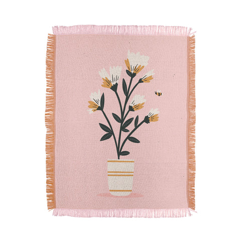 Charly Clements Bumble Bee Flowers Pink Throw Blanket
