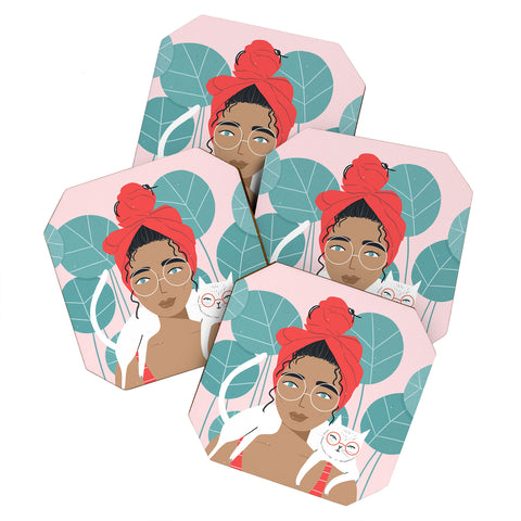 Charly Clements Cat Wearing Glasses Coaster Set