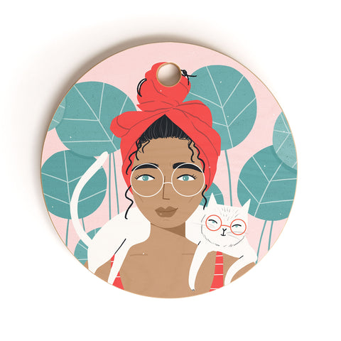 Charly Clements Cat Wearing Glasses Cutting Board Round