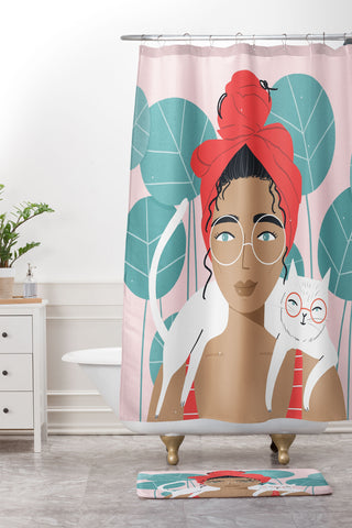 Charly Clements Cat Wearing Glasses Shower Curtain And Mat
