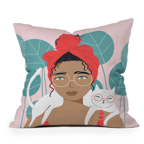 Charly Clements Cat Wearing Glasses Throw Pillow