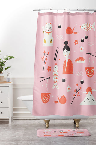 Charly Clements Dreaming of Japan Pattern Shower Curtain And Mat