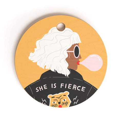 Charly Clements She Is Fierce Cutting Board Round