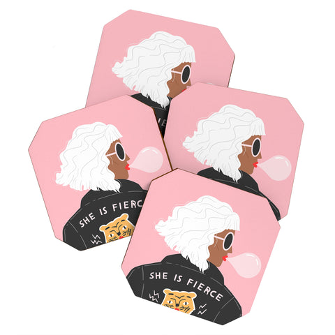 Charly Clements She is Fierce Pink Coaster Set