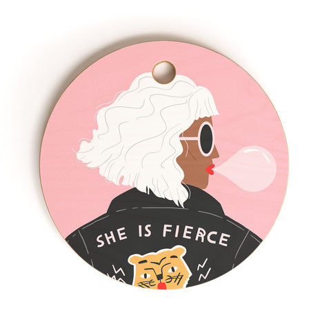 Charly Clements She is Fierce Pink Cutting Board Round