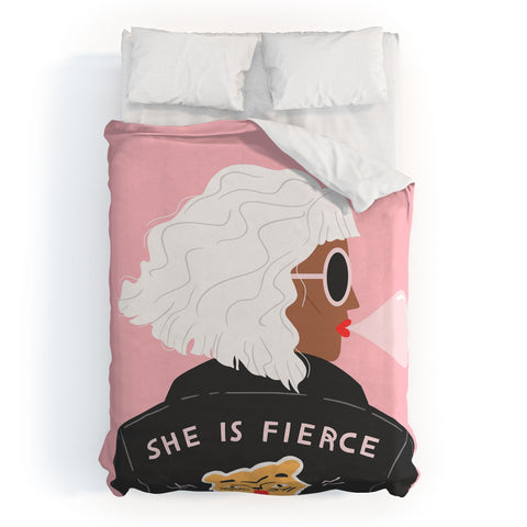 Charly Clements She is Fierce Pink Duvet Cover