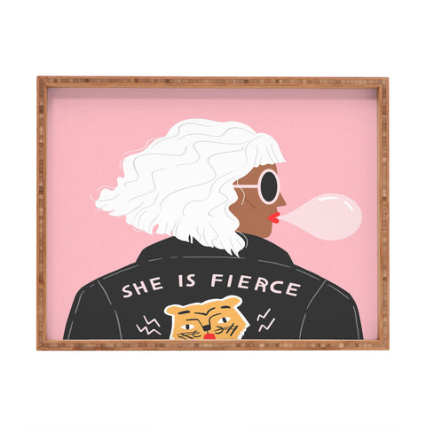 Charly Clements She is Fierce Pink Rectangular Tray