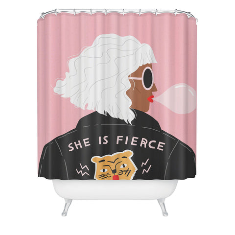 Charly Clements She is Fierce Pink Shower Curtain