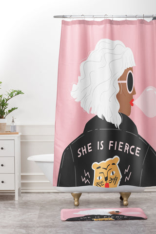 Charly Clements She is Fierce Pink Shower Curtain And Mat