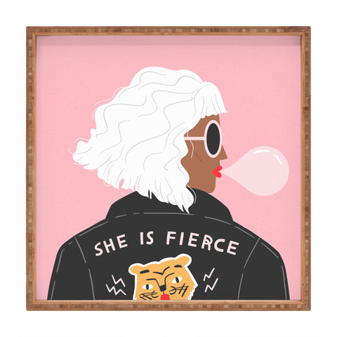 Charly Clements She is Fierce Pink Square Tray