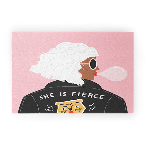 Charly Clements She is Fierce Pink Welcome Mat