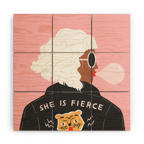 Charly Clements She is Fierce Pink Wood Wall Mural