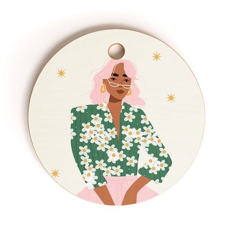 Charly Clements Strike a Pose Pink and Green Palette Cutting Board Round