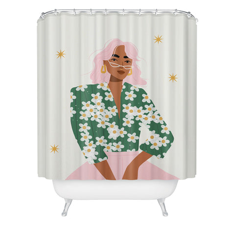 Charly Clements Strike a Pose Pink and Green Palette Shower Curtain
