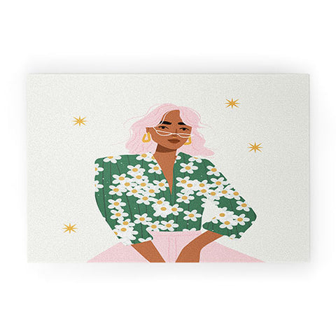 Charly Clements Strike a Pose Pink and Green Palette Welcome Mat