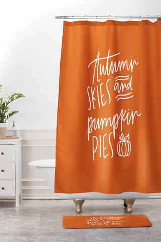 Chelcey Tate Autumn Skies And Pumpkin Pies Orange Shower Curtain And Mat