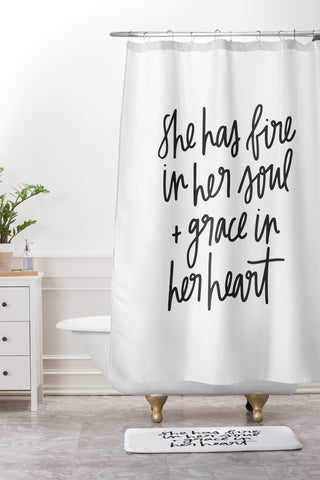 Chelcey Tate Grace In Her Heart BW Shower Curtain And Mat