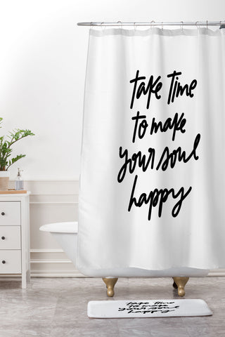Chelcey Tate Make Your Soul Happy BW Shower Curtain And Mat