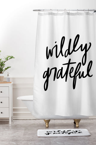 Chelcey Tate Wildly Grateful BW Shower Curtain And Mat