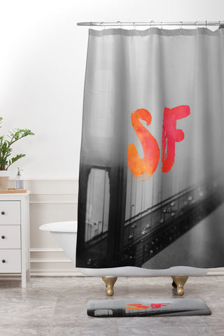 Chelsea Victoria Golden Gate Noir Shower Curtain And Mat